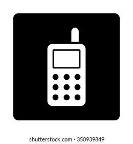 Cell Phone vector icon. Style is flat rounded square button, white and black colors, white background.