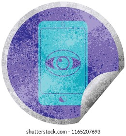 cell phone watching you circular peeling sticker