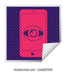 teléfono celular que te observa pegatina de pelado cuadrado