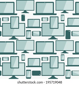 Cell phones, computers, tablets - seamless pattern - vector illustration