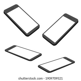 Teléfonos móviles en diferentes ángulos con pantalla blanca en blanco - Ilustración 3D