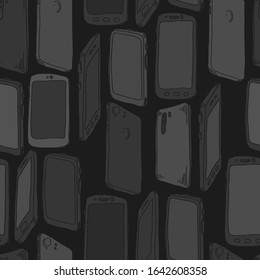 Cell Phones Seamless vector doodles background. Smartphones theme seamless pattern.