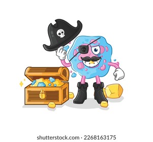 the cell pirate with treasure mascot. cartoon vector