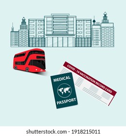 Celda QR, mano del hombre, tren - vector. Viajes para nuevas necesidades. Prevención de Covid-19. Concepto de atención de la salud.