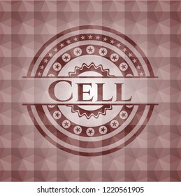 Cell red seamless emblem or badge with abstract geometric pattern background.