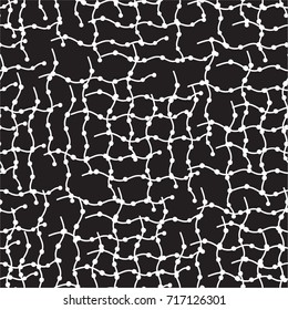 Cell, scarf, pinstripe, curved lines with dots, small circles, cage, intersection, waves on a black background.monochrome pattern. Freehand drawing vector  with doodles. modern seamless pattern.
