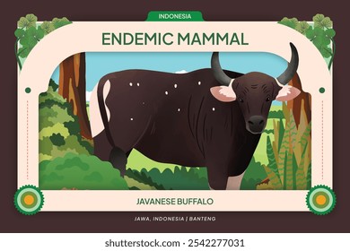 Ilustración de búfalo sombreado de células de mamíferos endémicos de Indonesia