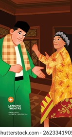Célula sombreada ilustração desenhada à mão detalhada de teatro Lenong cultura Jacarta