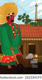 Ilustração detalhada desenhada à mão sombreada da célula da cultura Ondel Ondel Puppet Jakarta