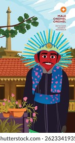 Cell shaded detailed hand drawn illustration of Ondel Ondel Puppet Jakarta culture