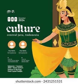 Cell shaded hand drawn illustration of Indonesian culture Kukila Dance Surakarta