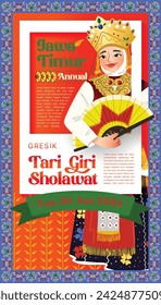 Cell shaded Illustration of Indonesian culture Giri Sholawat dance Gresik East Java