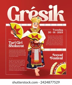 Cell shaded Illustration of Indonesian culture Giri Sholawat dance Gresik