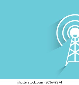 Cell Site, Communications Tower, Blue Background, Flat And Shadow Theme