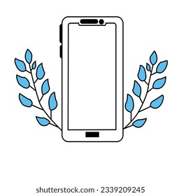 Cell Smart Mobile Phone .New version of slim smartphone similar to iphone with blank white and black background. Outline vector 