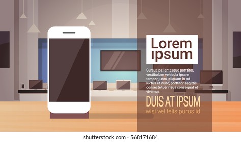 Cell Smart Phone Modern Electronics Store Shop Interior Banner Copy Space Vector Illustration