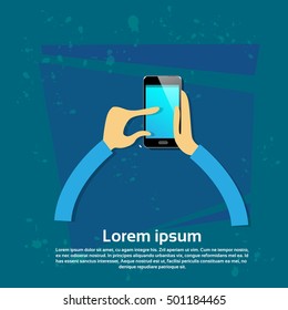 Cell Smart Phone Touch Finger Social Network Communication Flat Vector Illustration