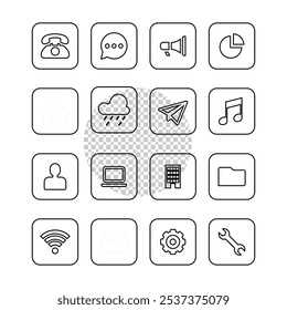 Vector de conjunto de iconos móviles de configuración de música celular y SMS  