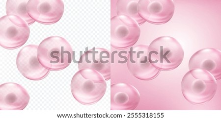 Cell stem science banner pink background. Vector medical microscopic molecular conception. Biology 3d research dna nucleus particles pattern	