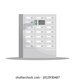 Cell storage shelves semi flat RGB color vector illustration. Private money safety. Security for confidential wealth. Closed archives. Bank store isolated cartoon object on white background