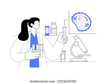 Cell study abstract concept vector illustration. Scientist with test tubes examines body cells, DNA examination, medical research, laboratory experiment, biotechnology sector abstract metaphor.