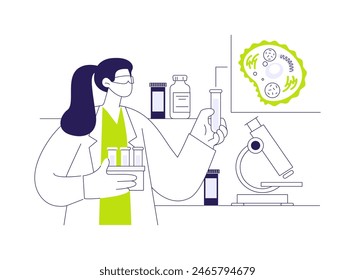 Cell study abstract concept vector illustration. Scientist with test tubes examines body cells, DNA examination, medical research, laboratory experiment, biotechnology sector abstract metaphor.