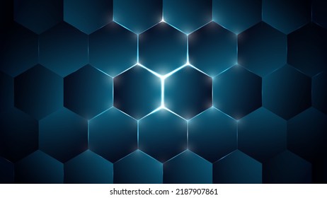 Cell tech vector illustration, Futuristic Digital Hi Tech Concept. Abstract honeycomb geometric luxury royal blue pattern with shining through honeycombs