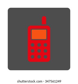 Cell Telephone vector icon. Style is flat rounded square silver button with red symbol, white background.