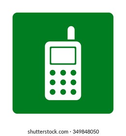 Cell Telephone vector icon. Style is flat rounded square button, white and green colors, white background.