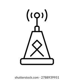 Cell tower icon. Technology and telecommunications line symbol. Black and white.