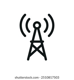 Icono aislado de la torre de la célula, símbolo del Vector de la torre de comunicación con el movimiento editable