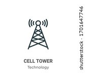 Cell tower outline vector icon. Thin line black cell tower icon, flat vector simple element illustration from editable technology concept isolated stroke on white background