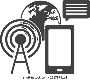 Cell towers and smartphones illustration in minimal style isolated on background