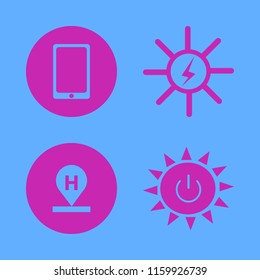 cell vector icons set. with hotel location, solar energy, solar power and mobile phone in set