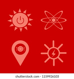 cell vector icons set. with solar energy, atom, location restaurant and solar power in set