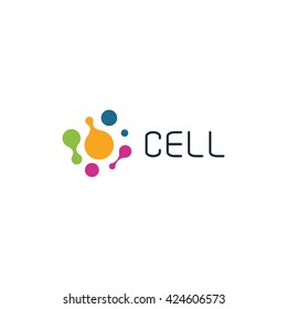 Cell Vector Logo. Isolated Unusual Chemistry Icon. Colorful Logotype Abstract Template. Bio Molecular Laboratory Symbol.