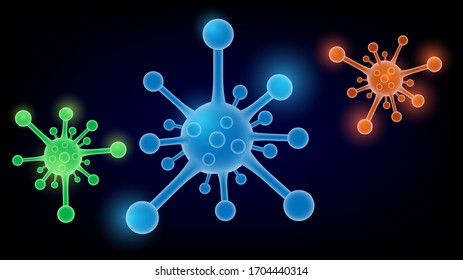 Zellvirus Covid-19 oder Cell Virus einzeln auf dunklem Hintergrund.