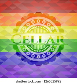 Cellar emblem on mosaic background with the colors of the LGBT flag