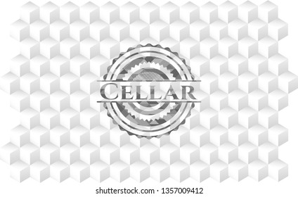 Cellar realistic grey emblem with geometric cube white background