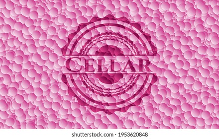 Cellar realistic pink emblem with bubbles background. Vector Illustration. Detailed. 
