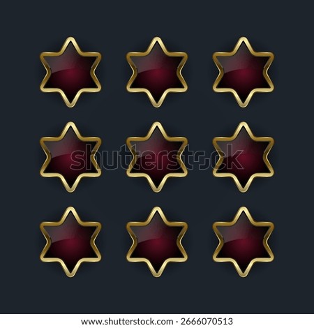 Cellection of Luxury Golden shiny Digital Icons, buttons with Smooth rounded edges with a lustrous gold border enclosing a deep, vector illustration