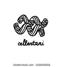 cellentani pasta doodle icon, vector illustration