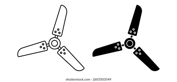 Celling Fan Icon Vector Set. Fan with rotating blades, cooling, ventilation or airflow symbol