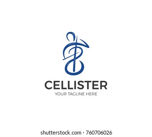 Cellist Logo Template. Cello Line Vector Design. Simple Music Illustration