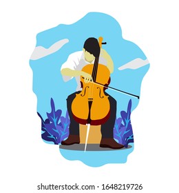 Cellist man playing cello, musicain playing classical music vector Illustration