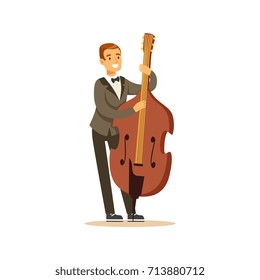 Cellist man playing classical music on cello, classical music performance vector Illustration