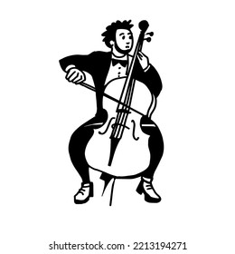 Cellist. The musician plays the cello. Black and white vector illustration