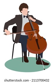 Cellist playing classical music on cello vector illustration