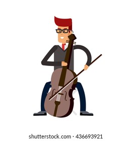 Cellist. Cellist is playing music with the great feeling. Vector illustration. 