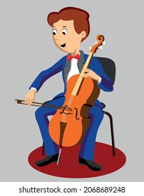 cellist of symphony orchestra dressed in blue